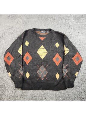 Vintage Grandpa Sweater Men's Medium Acrylic Knit Geometric Abstract 90's Grunge